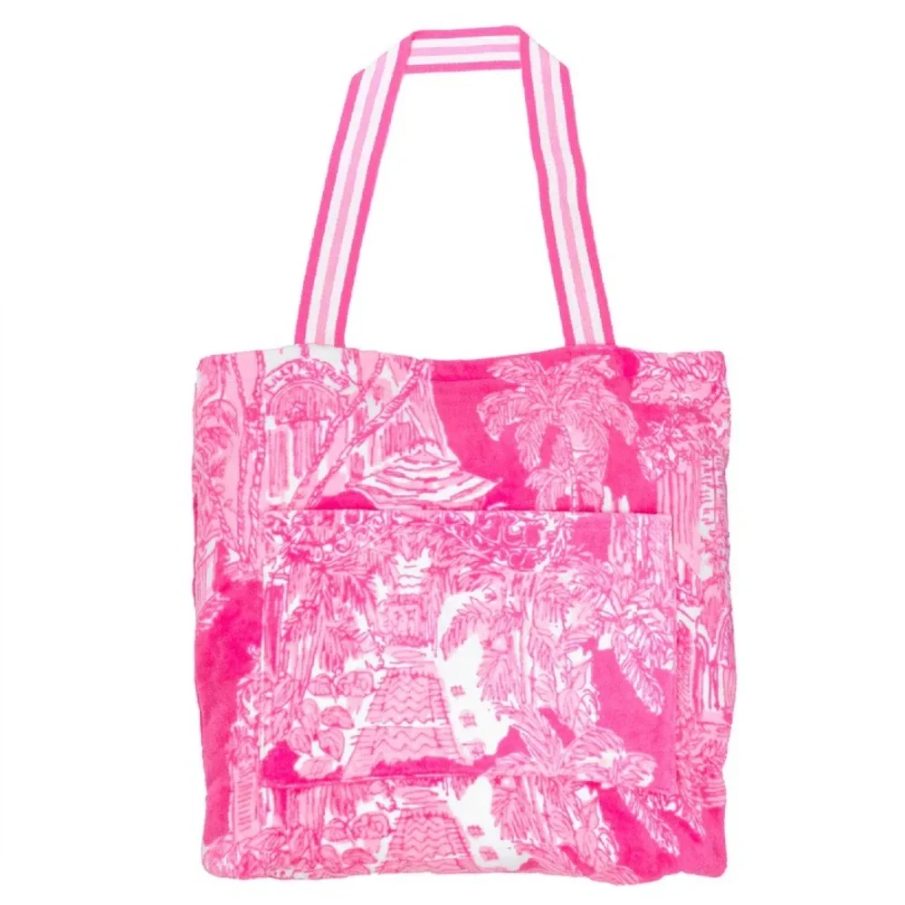 New Lilly Pulitzer Towel Tote pink Palm Beach Toile